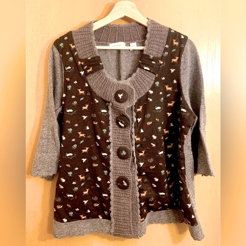 Sleep on the snow 3/4 sleeve woodland creatures sweater from Anthropologie